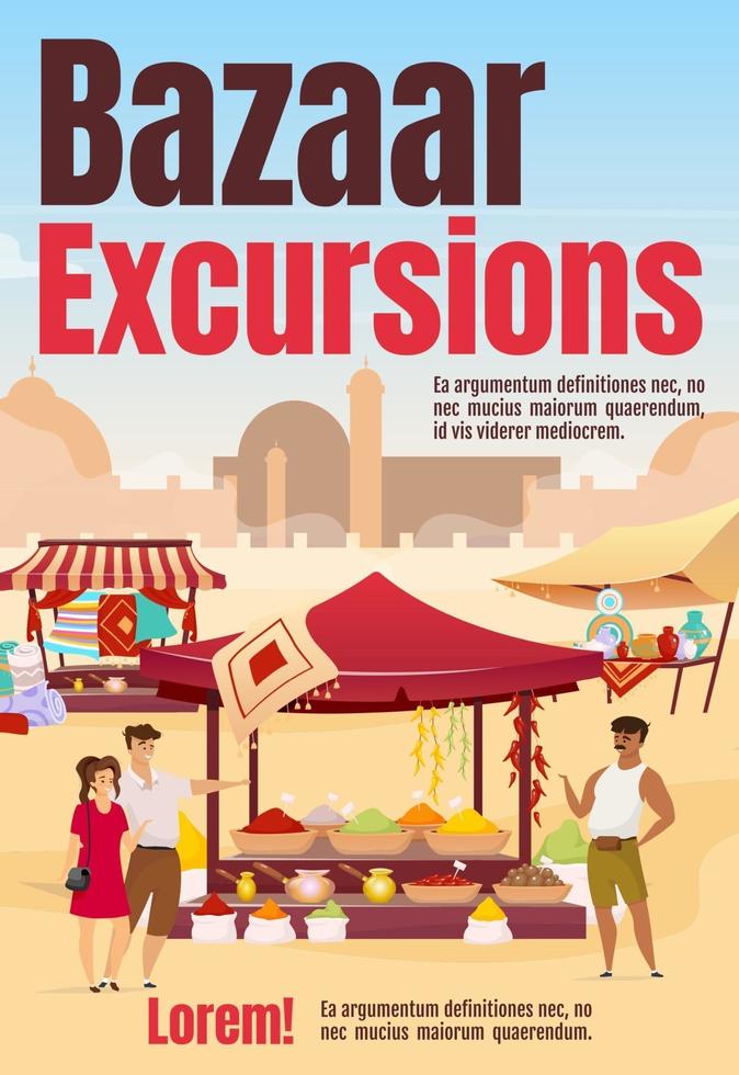 Bazar excursiones cartel plantilla de vector de color plano