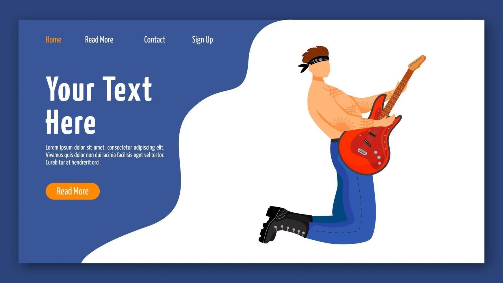 Guitarist landing page vector template