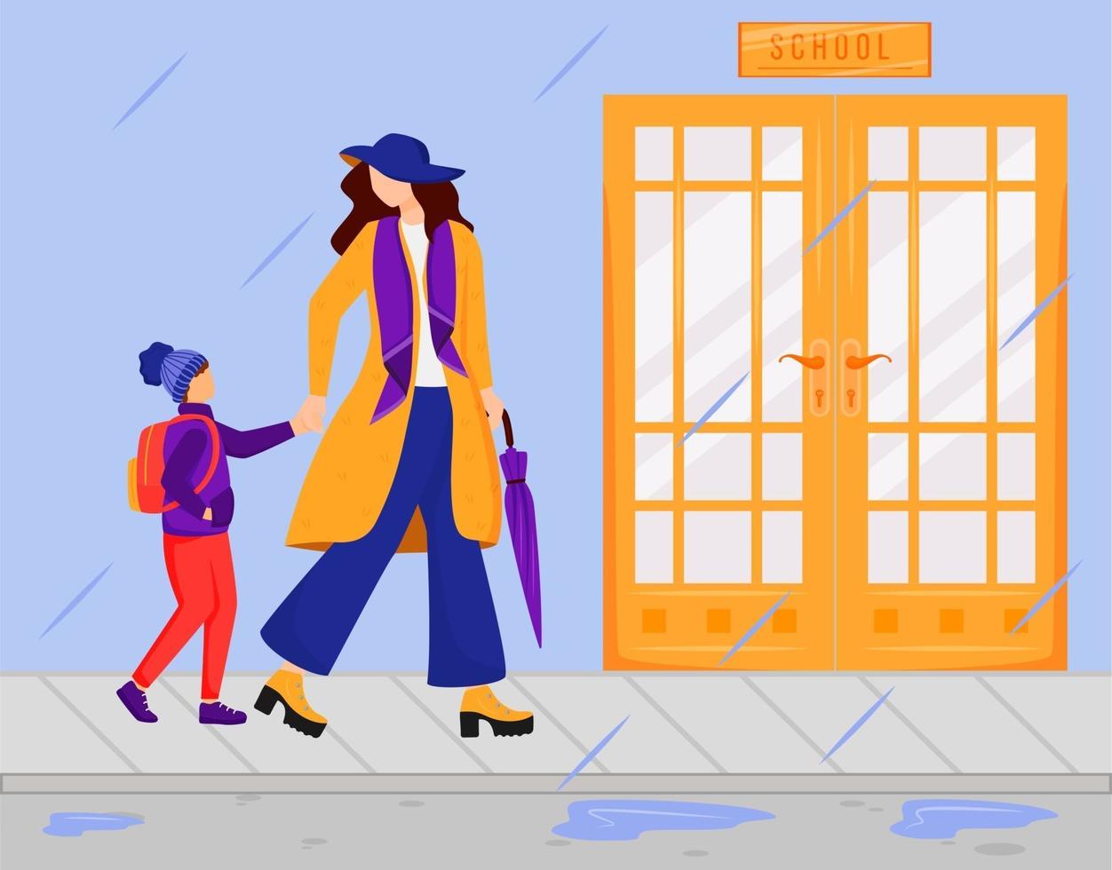 Mother with son flat color vector illustration