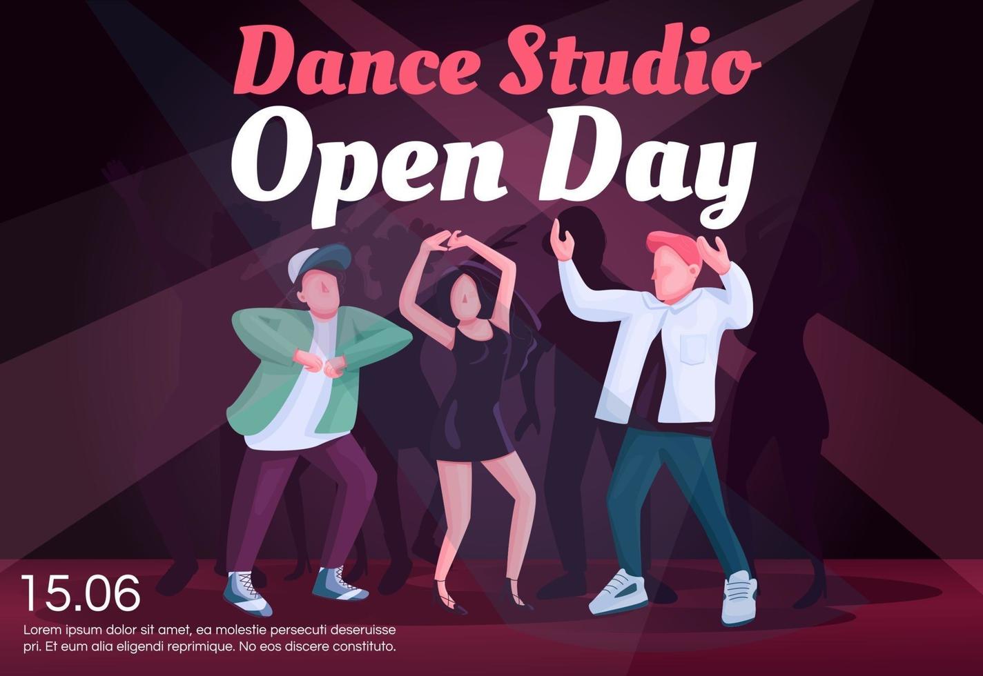 Dance studio open day banner flat vector template