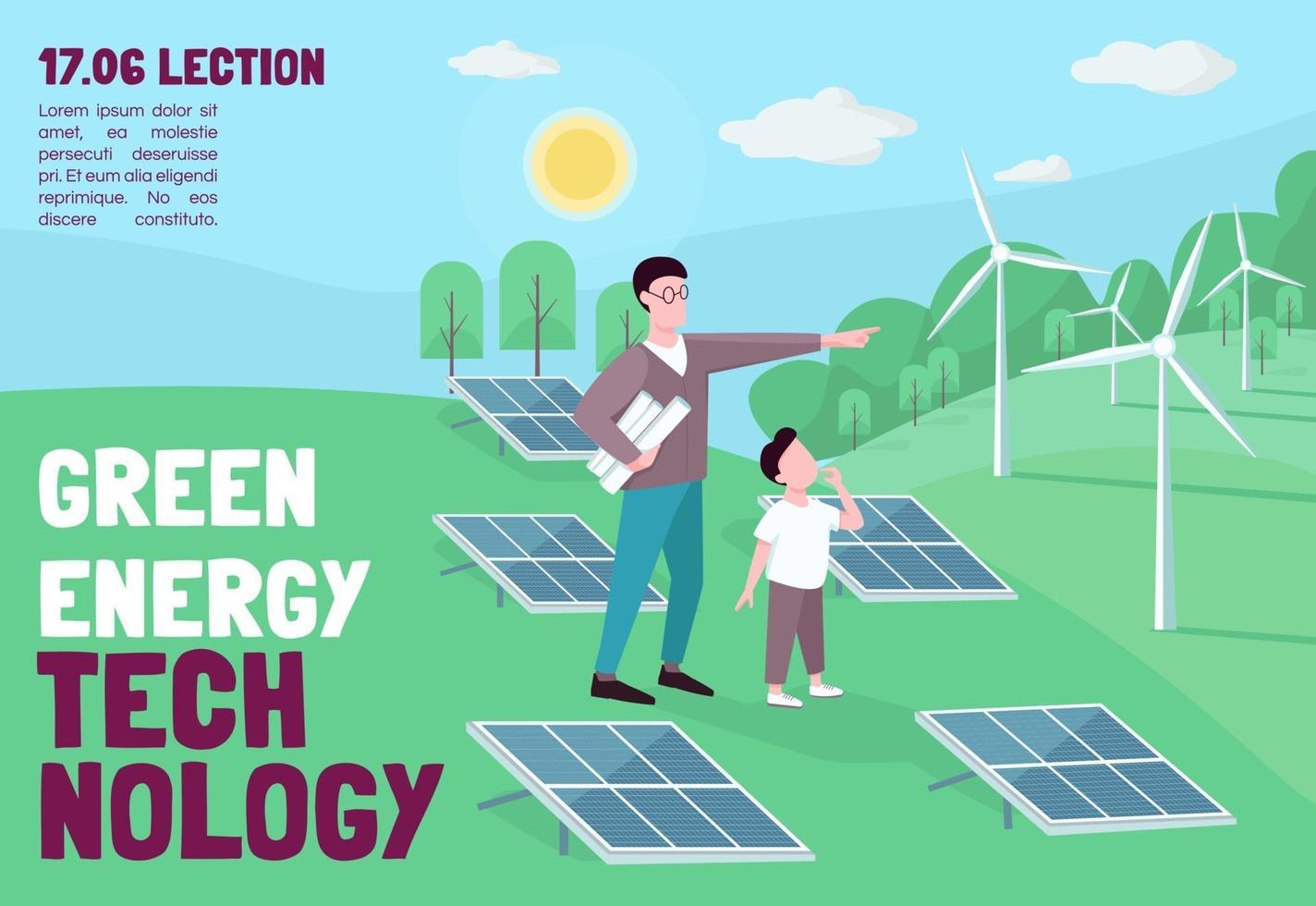 Green energy technology banner flat vector template