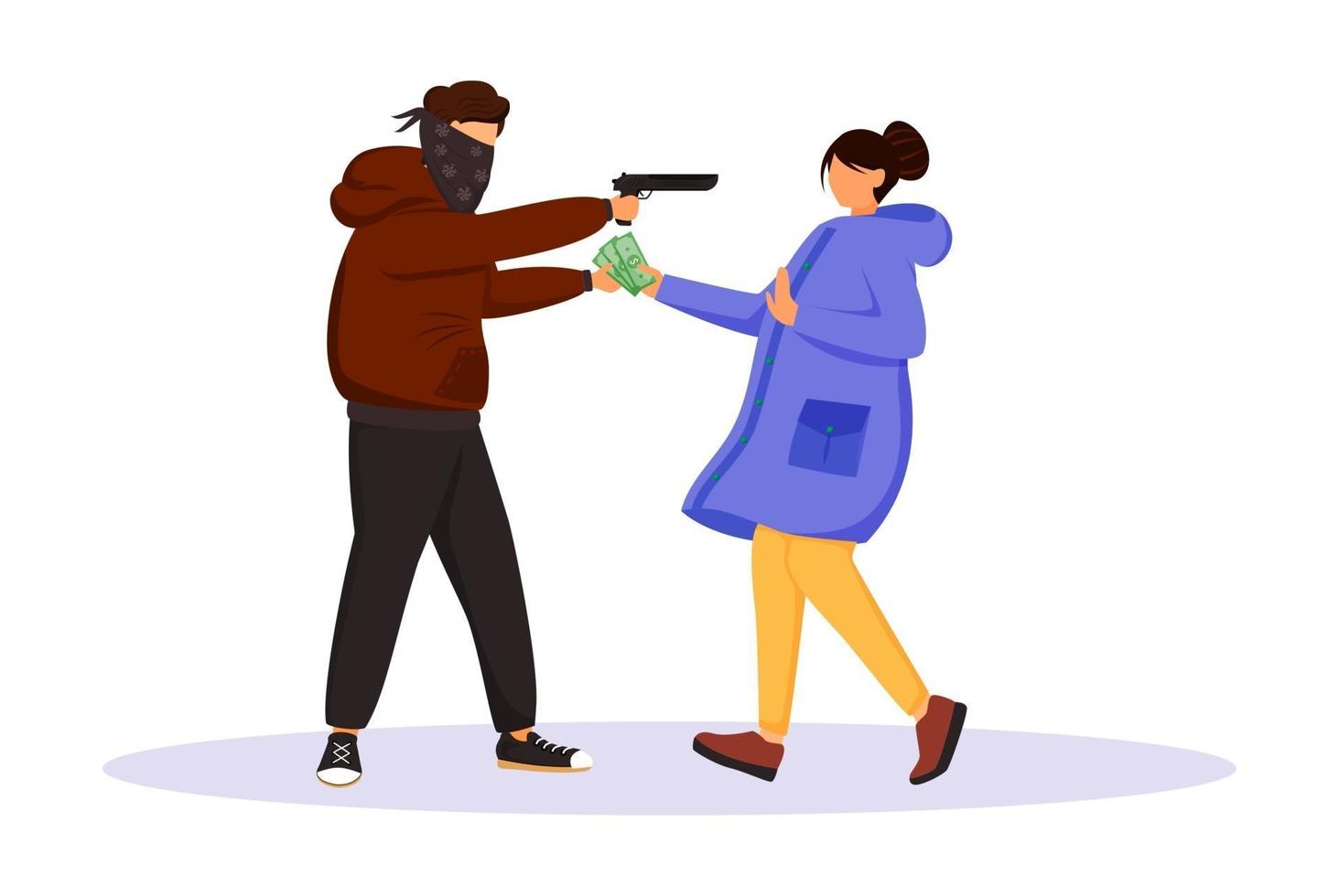 Armed street robbery flat color vector faceless character