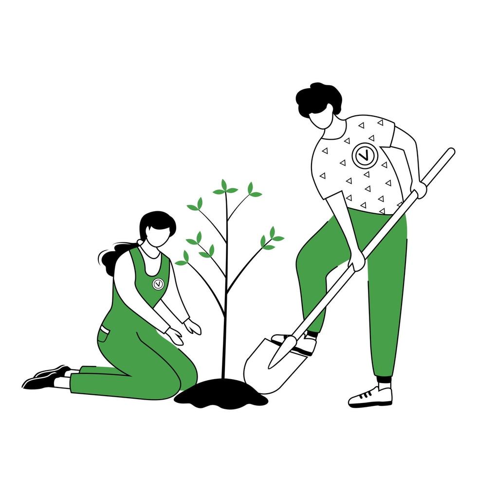 People planting tree flat contour vector illustration