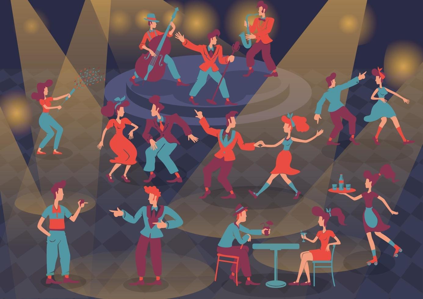Retro people flat color vector faceless characters set