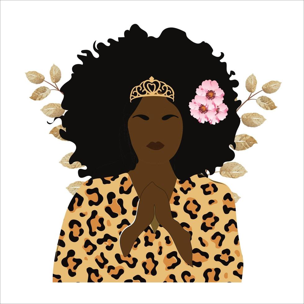 Cute American Black Woman Character Vector. vector