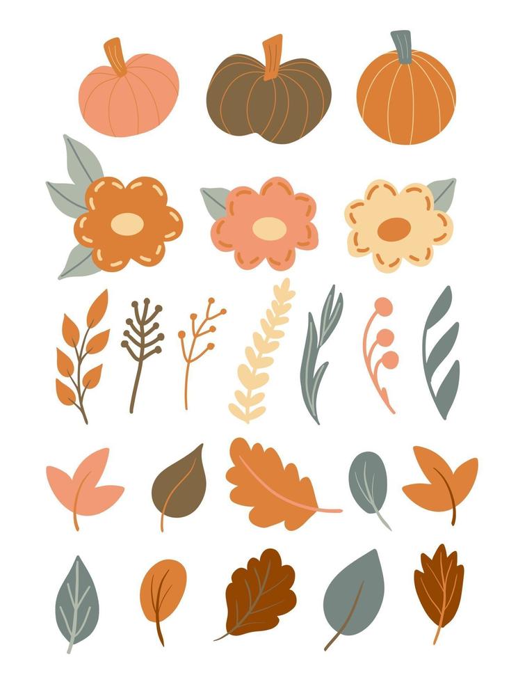 autumn elements set in simple Scandinavian style vector