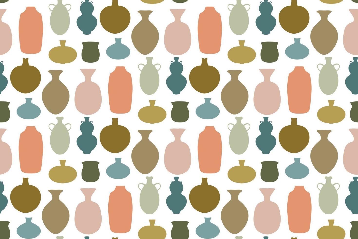 Seamless pattern background with set of abstract ceramic vase shapes vector