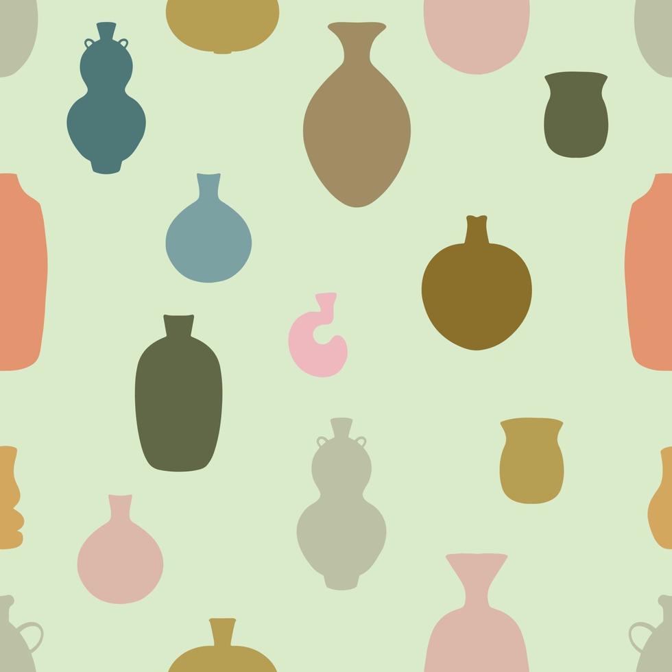 Seamless pattern background with set of abstract ceramic vase shapes vector