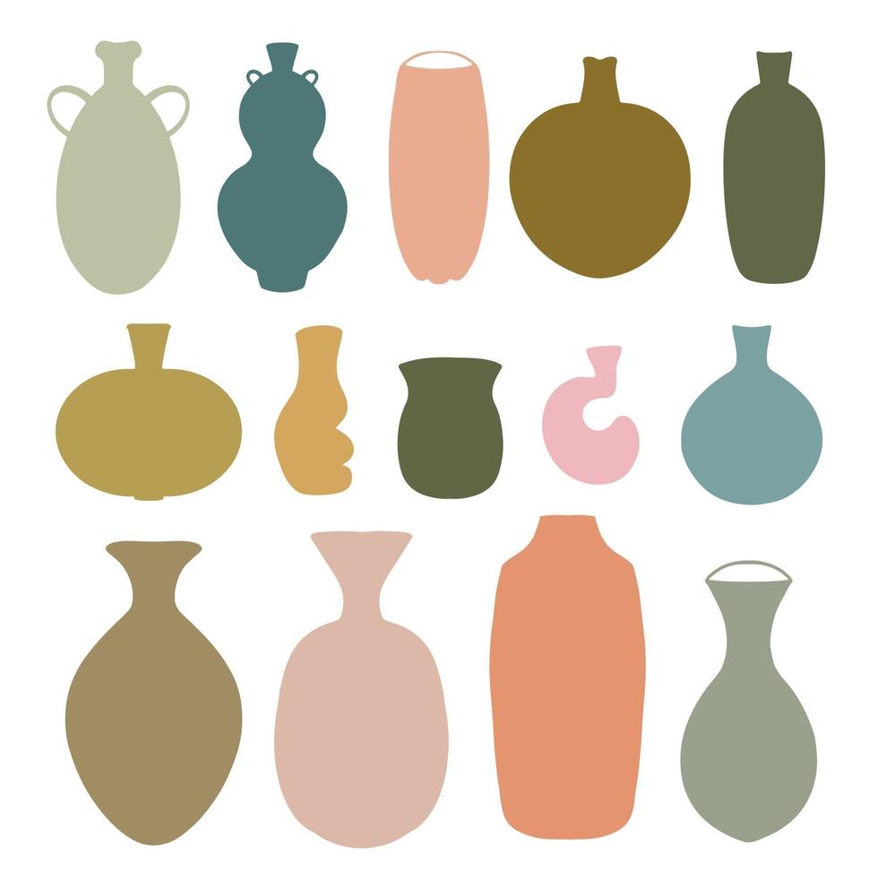 Set of abstract ceramic vase shapes. Various pottery design elements vector