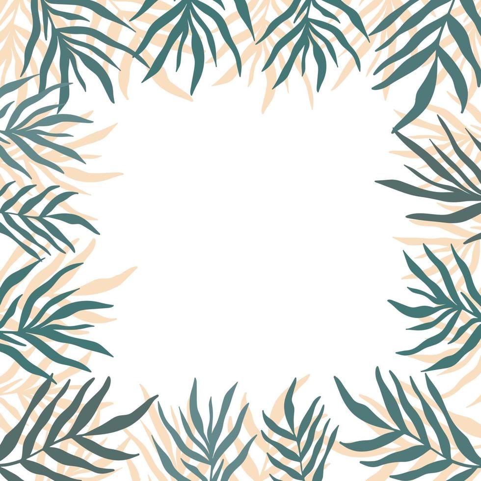 Summer square frame banner template - palm leaves teal foliage border vector