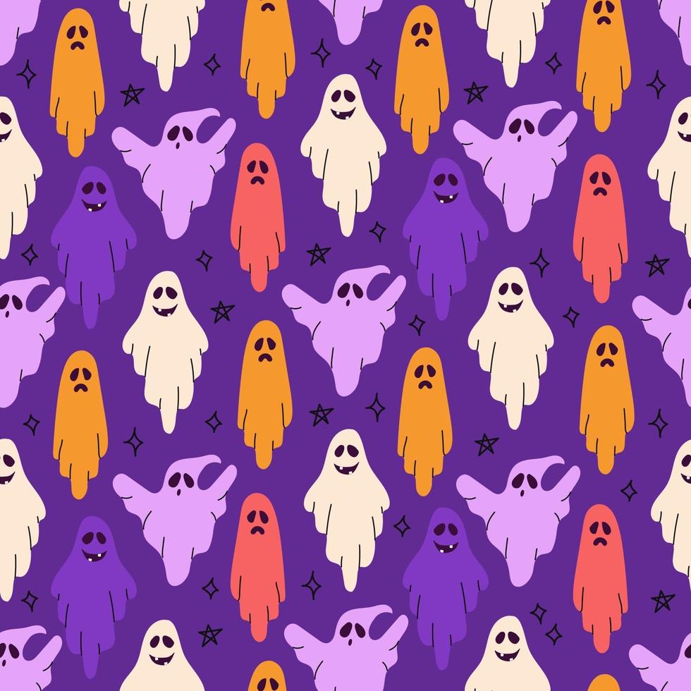 Ghosts for Halloween. Vector seamless pattern.