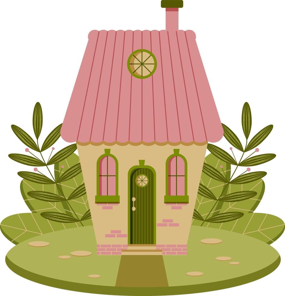 casa de cuento de hadas rodeada de pasto. vector ilustración plana.