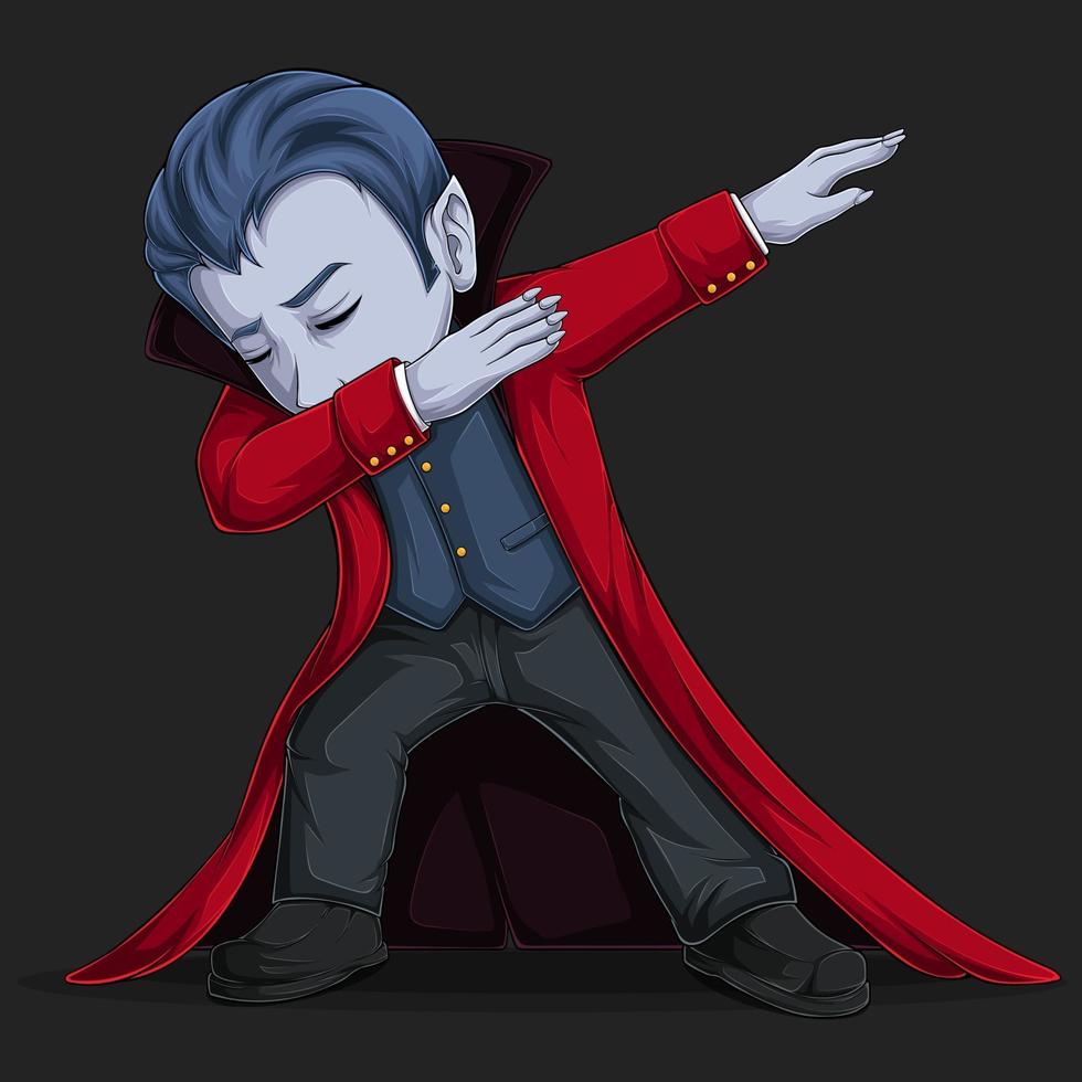 Drácula vampiro haciendo dabbing dance halloween personaje dab movimiento vector