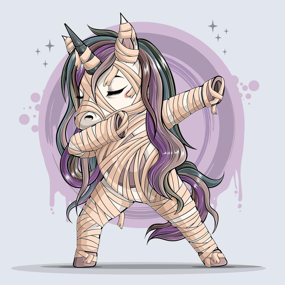 divertido momia unicornio haciendo dabbing dance dab movimiento vector