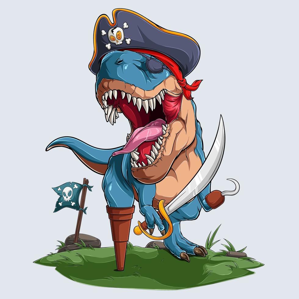 Scary pirate dinosaur t-rex roaring for halloween party vector