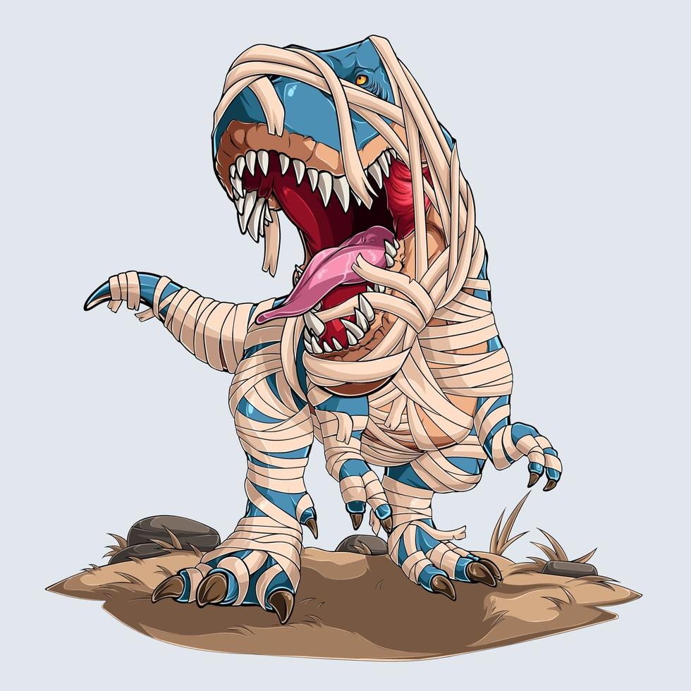 Scary mummy dinosaur trex roaring for halloween party vector