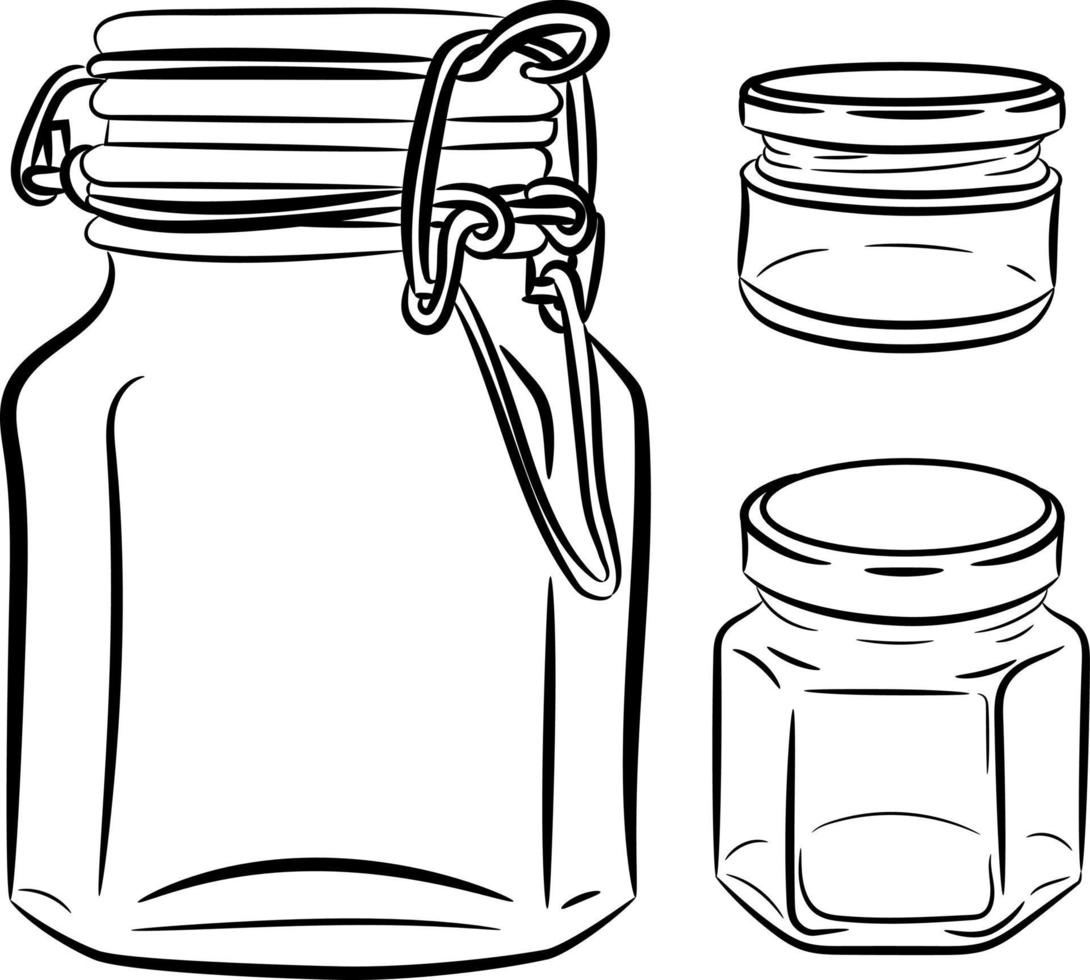 Glass jar. Jar drawing, doodle style, sketch. A jar with a lid vector