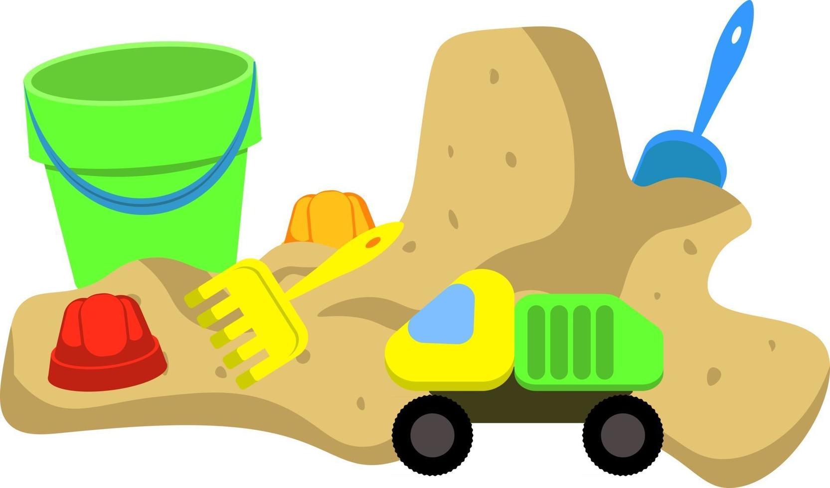 A set of toys for children a sandbox and a playground, a small bucket vector