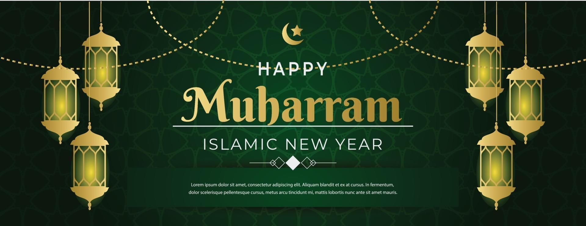 happy muharram islamic new years greeting card vector