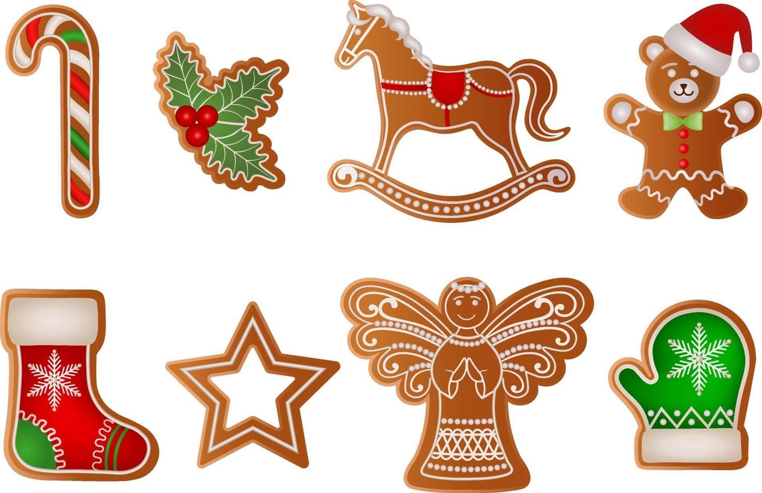 Conjunto de galletas de jengibre navideñas aisladas vector