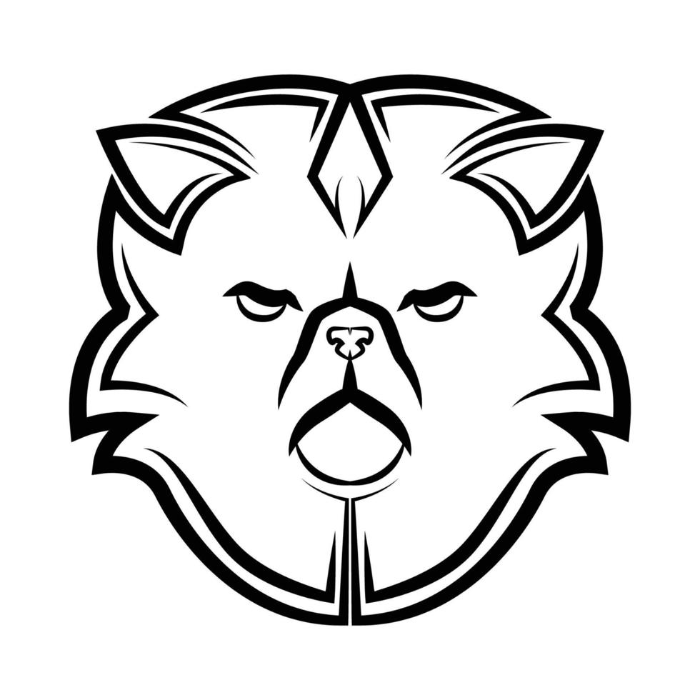 Black and white line art of persian cat head. vector