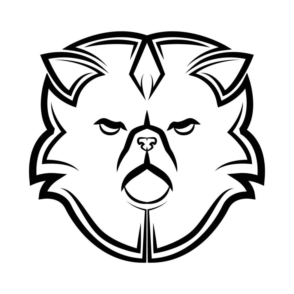 Black and white line art of persian cat head. vector