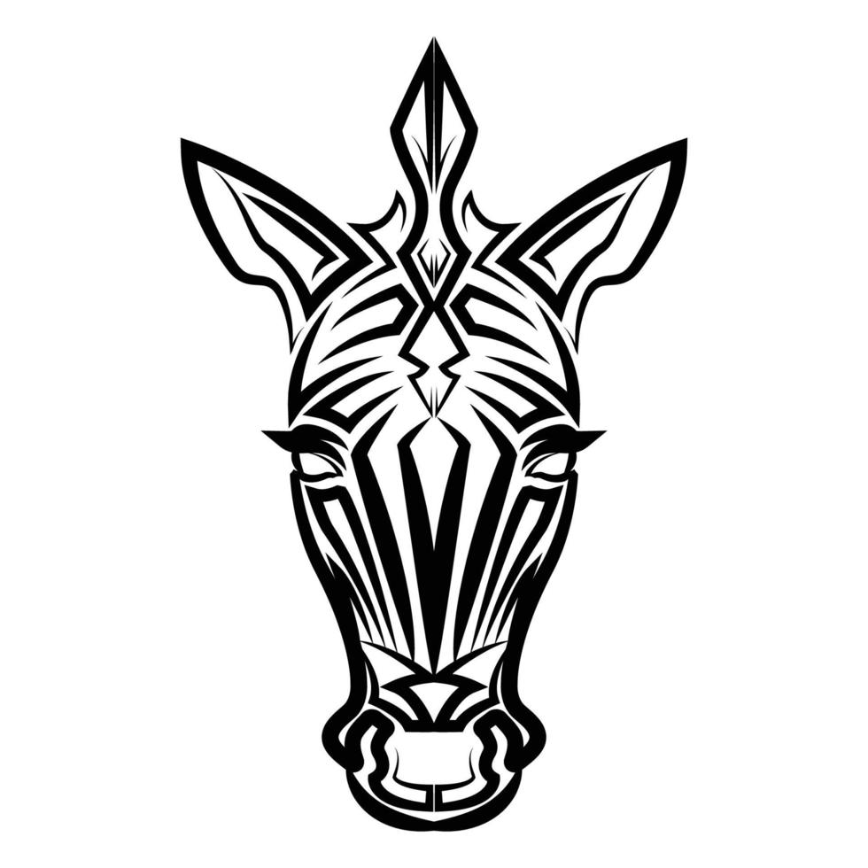 Black and white line art of zebra head. vector