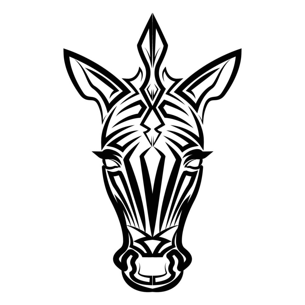 Black and white line art of zebra head. vector