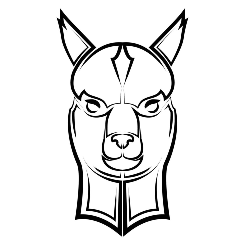 Black and white line art of lama head. vector