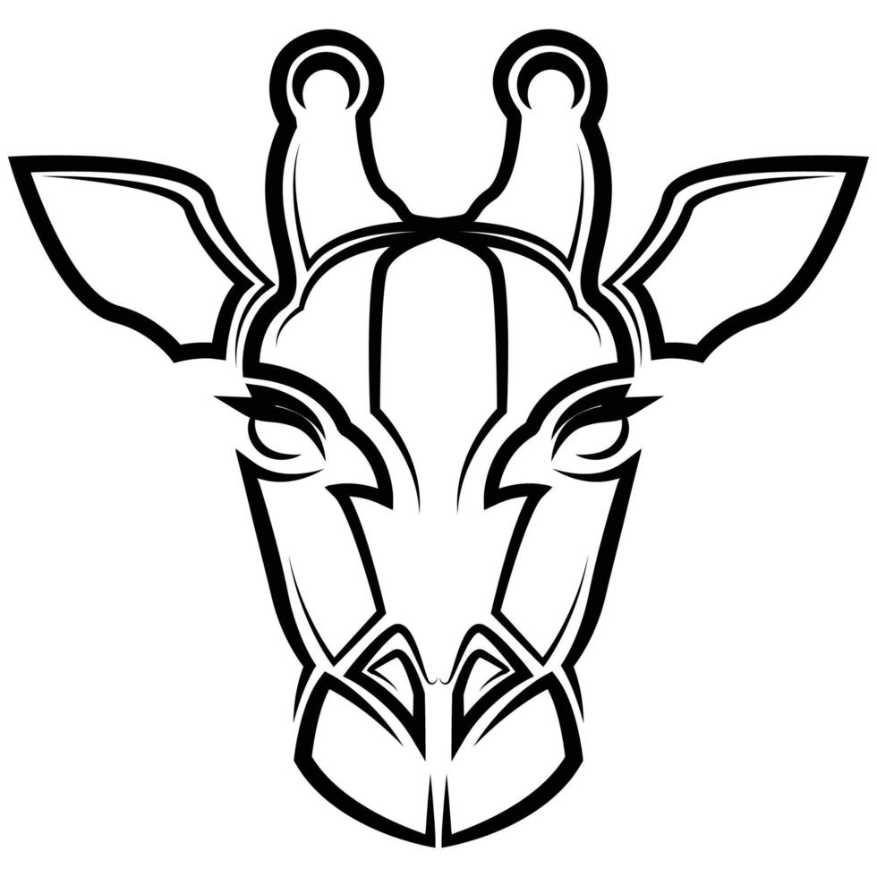 Black and white line art of giraffe head. vector