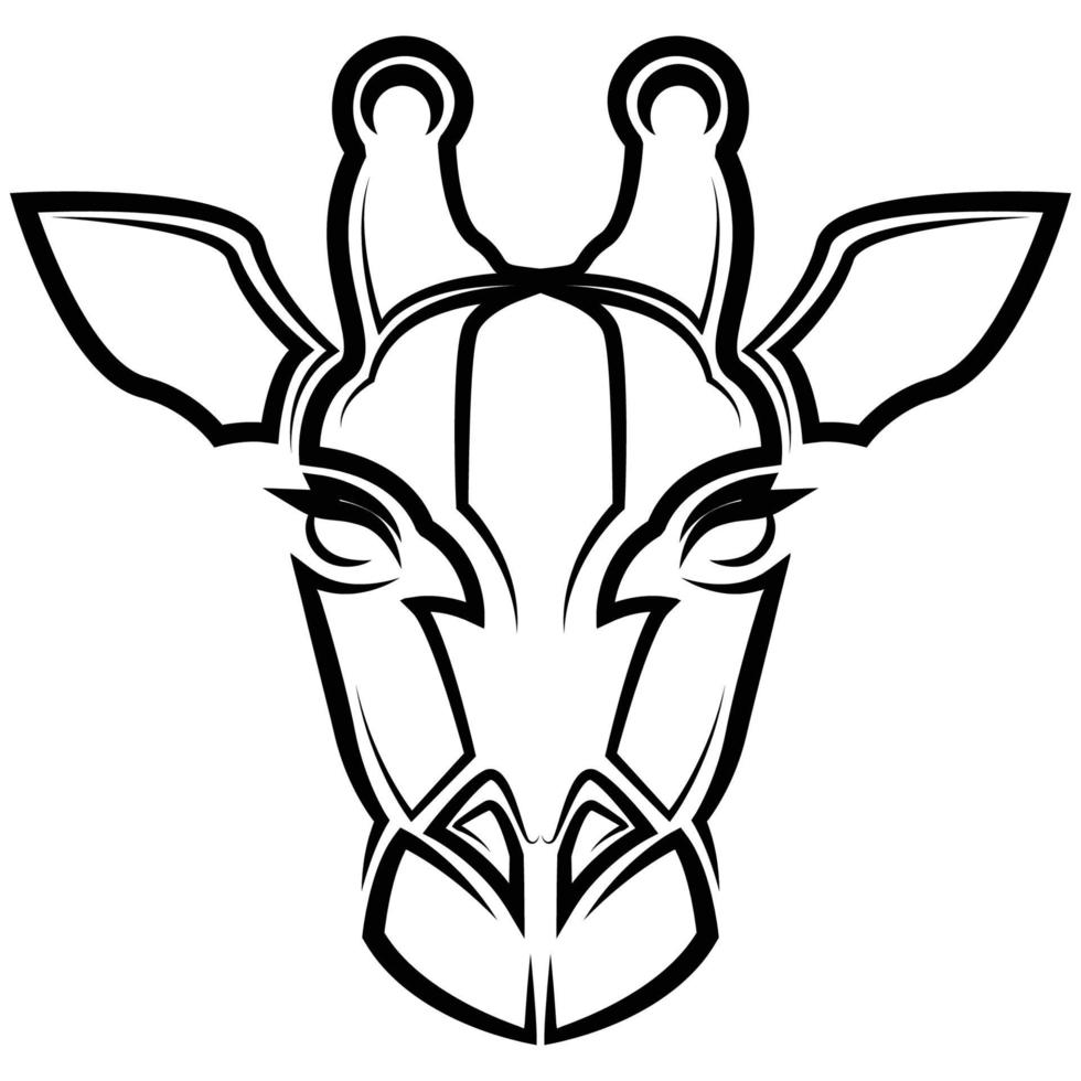 Black and white line art of giraffe head. vector