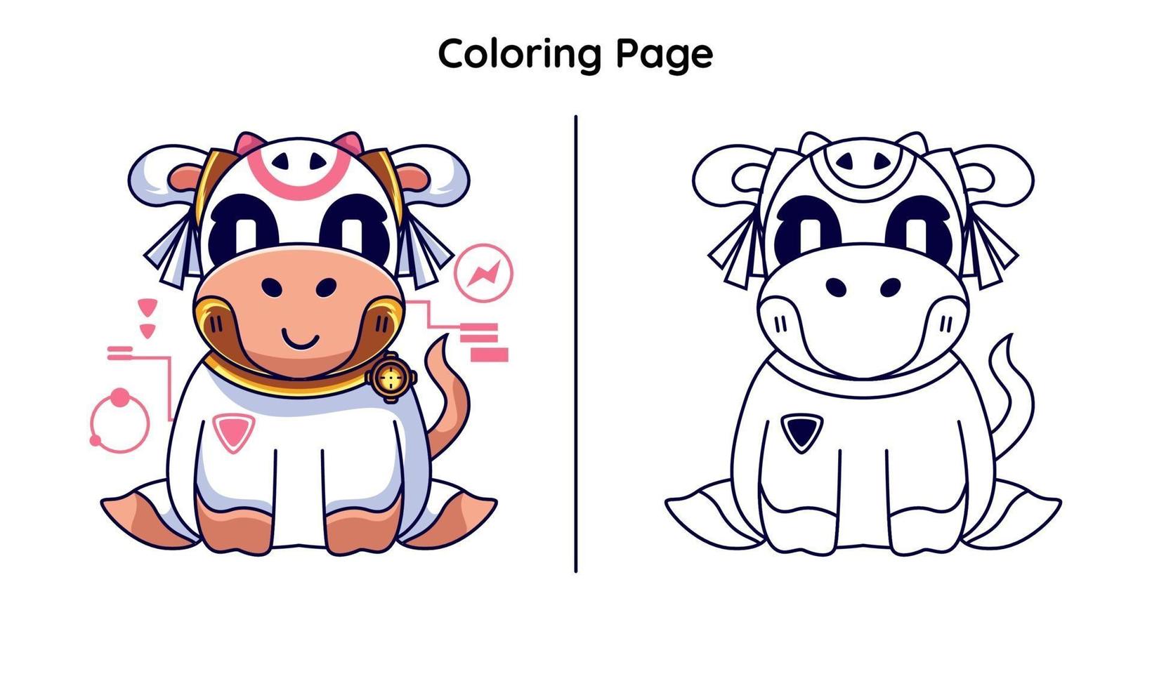 lindo héroe vaca con página para colorear vector