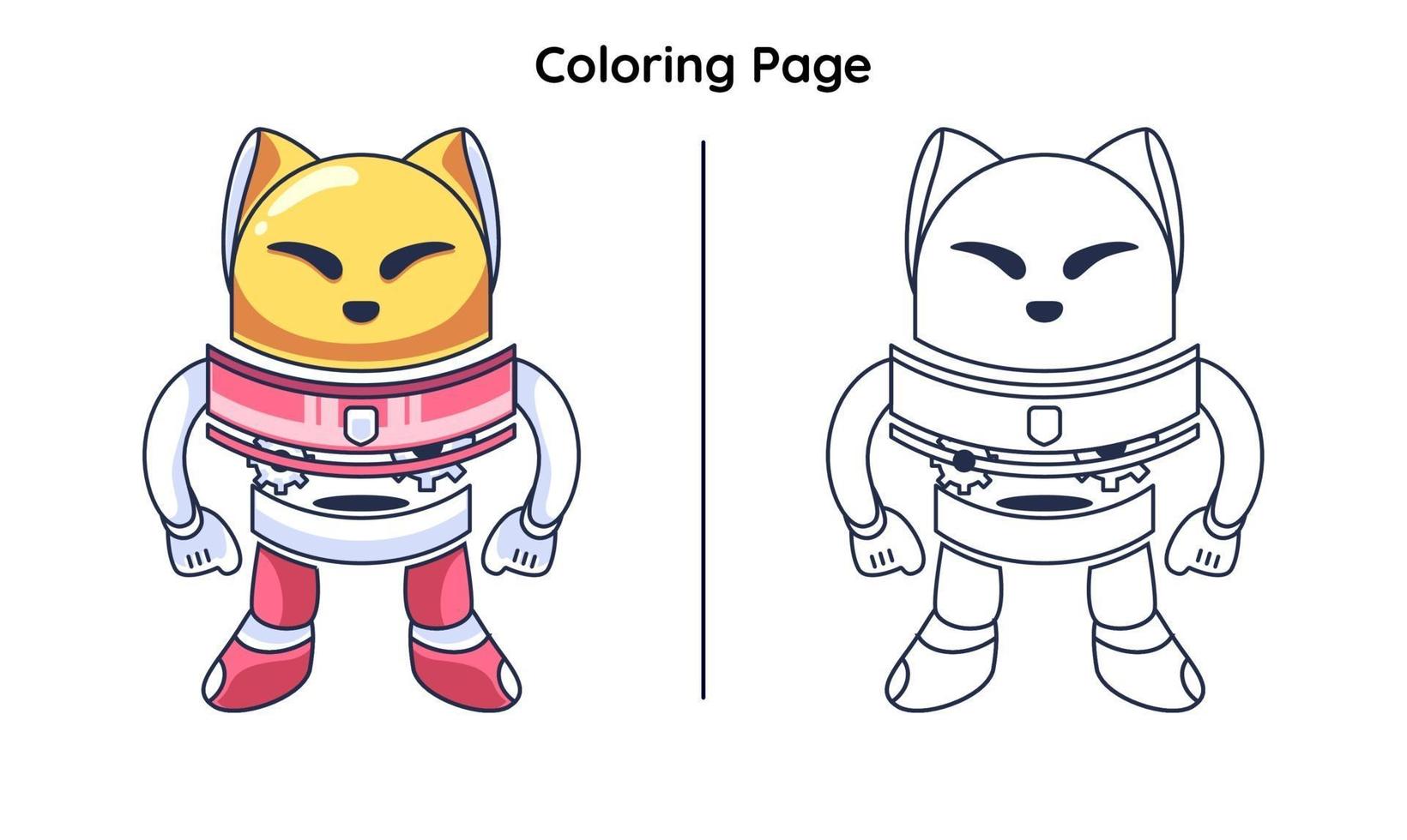 Cute robot cat With coloring page vector