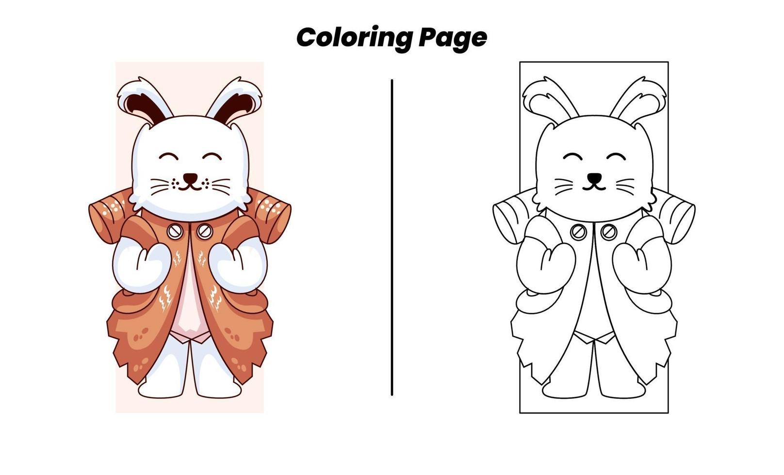camping bunny with coloring pages vector