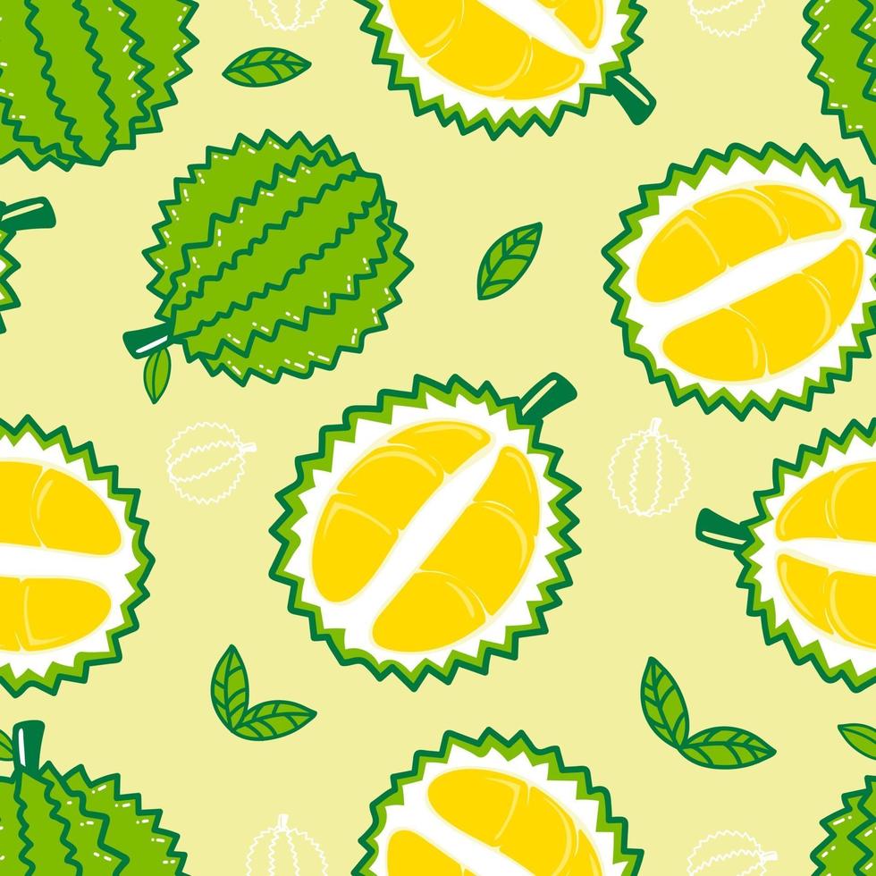 patrones sin fisuras lindo durian frutas y hojas vector