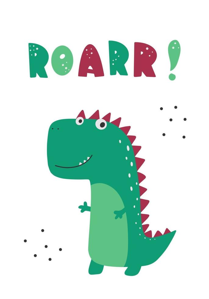 Roar slogan graphic with funny dinosaur cartoons. vector