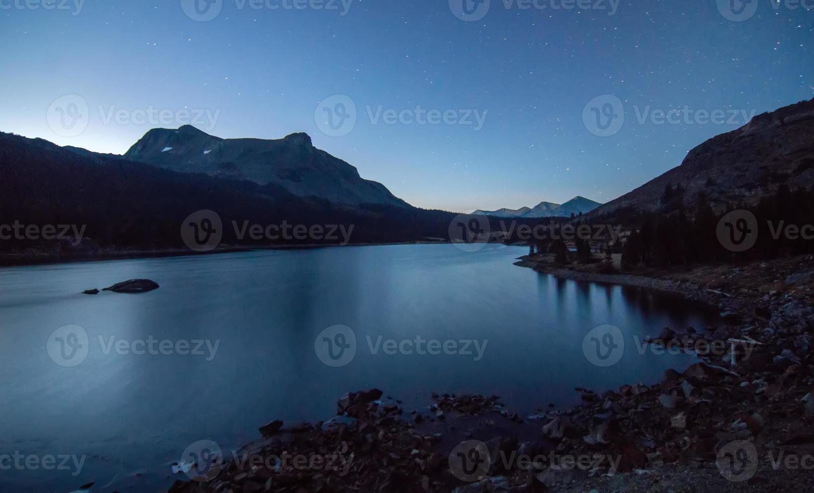 Ellery Lake off Tioga Pass in Yosemite National Park at night photo