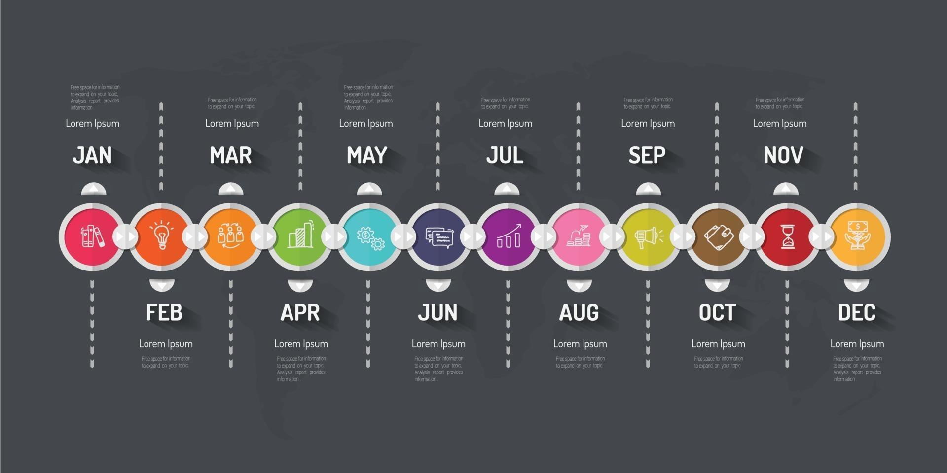 Timeline business for 12 months vector