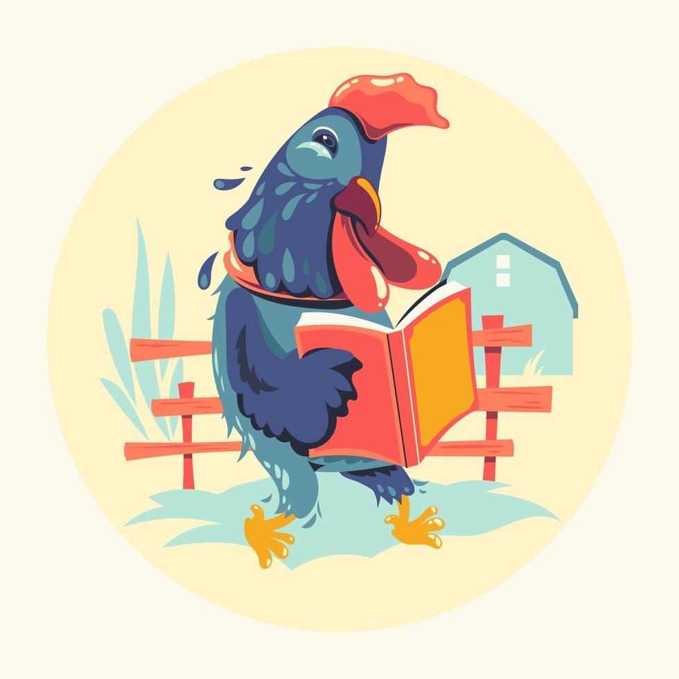 Personajes de animales leyendo libros o ratón de biblioteca de pollo gallo vector