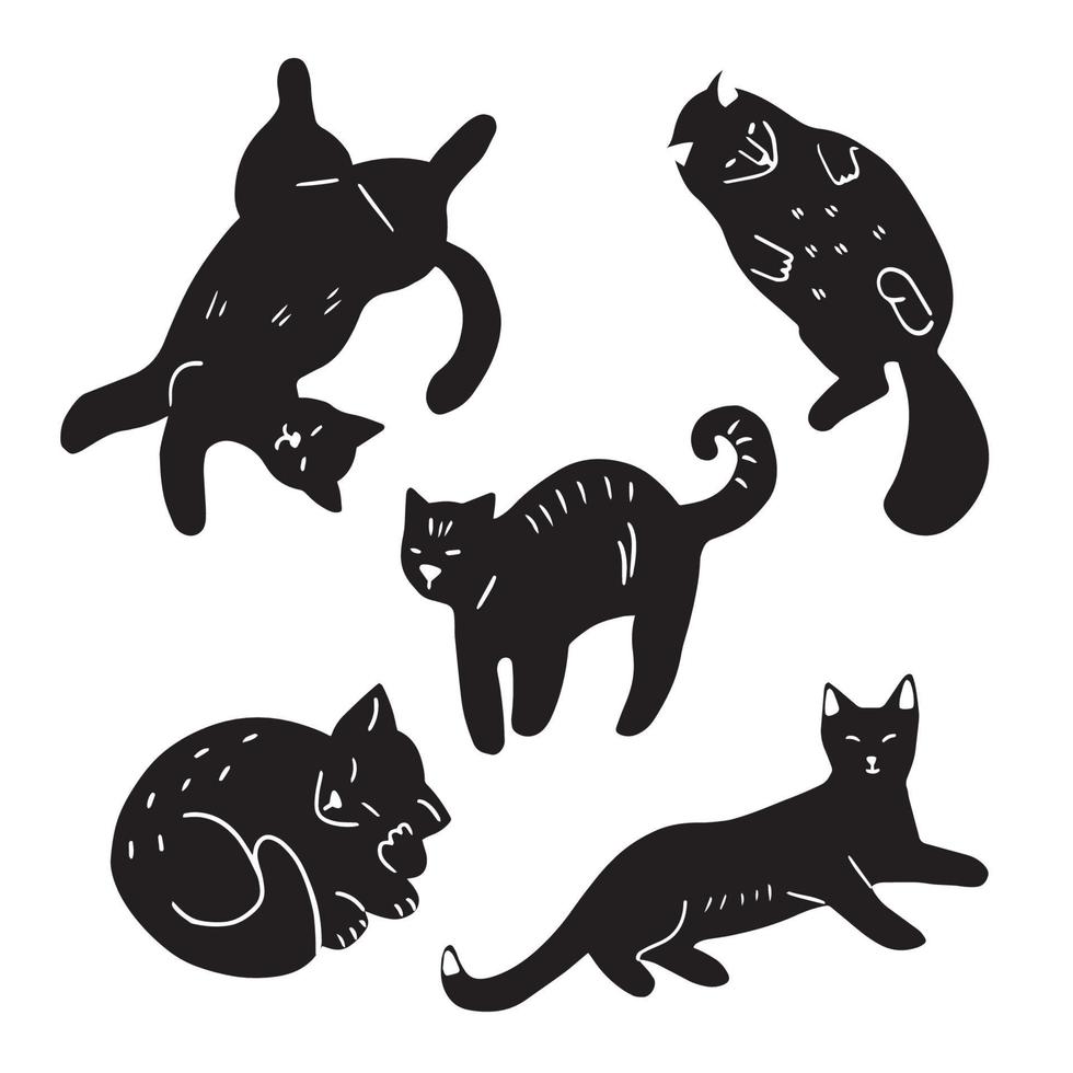 Set of doodle cats in different poses vector