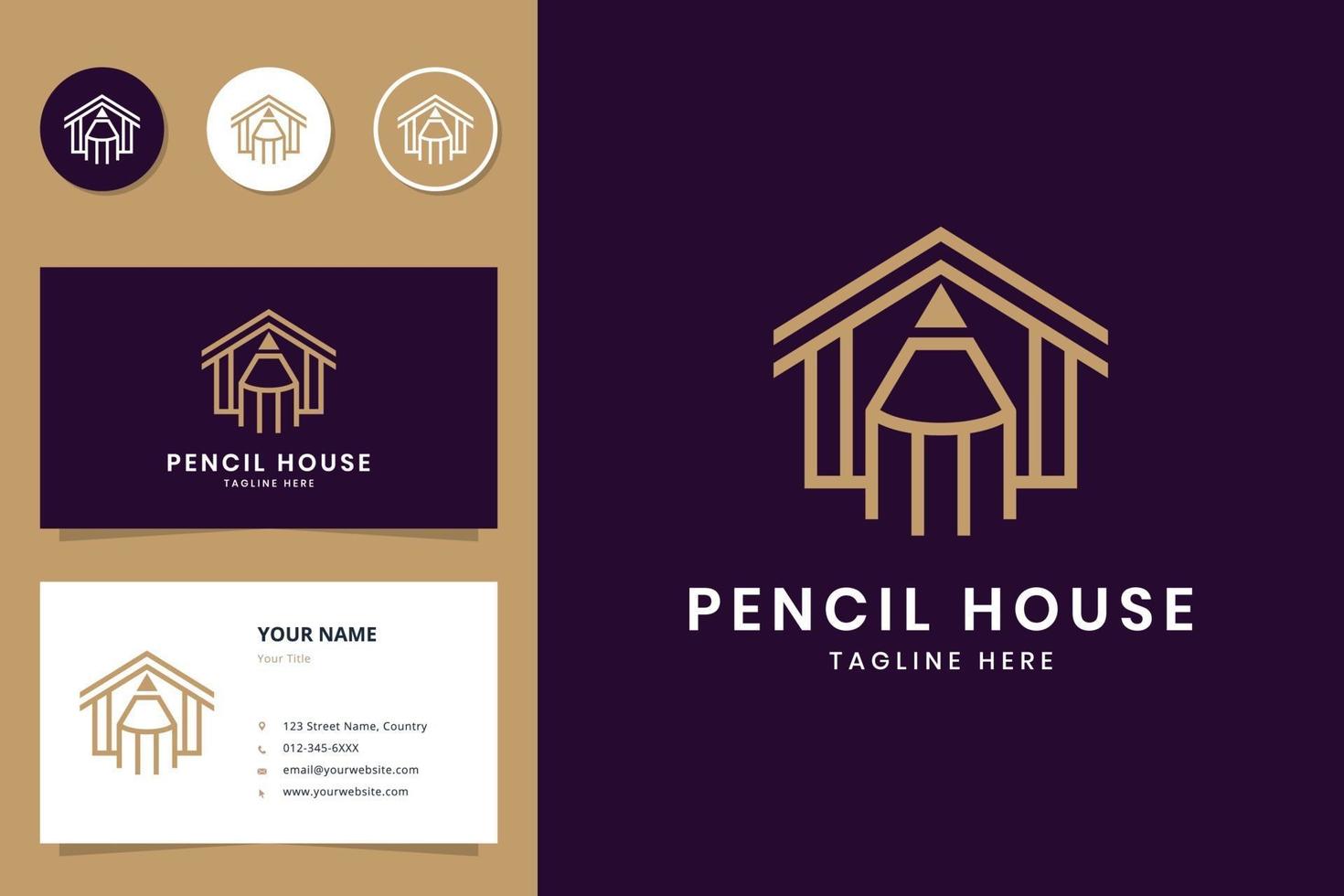 pencil house line logo design vector