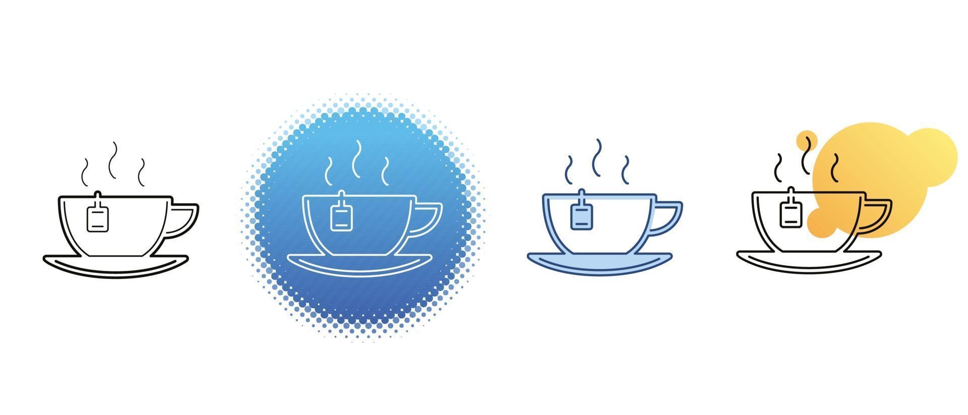 Este es un conjunto de iconos de contorno y color para una taza de té. vector