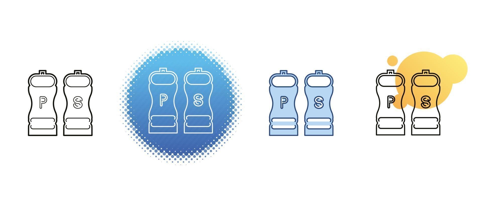 This is a set of contour and color icons of salt and pepper vector