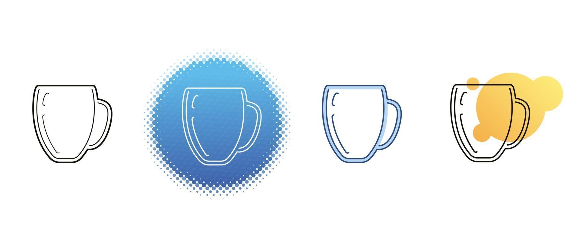 This is a set of contour and color icons of a deep cup vector