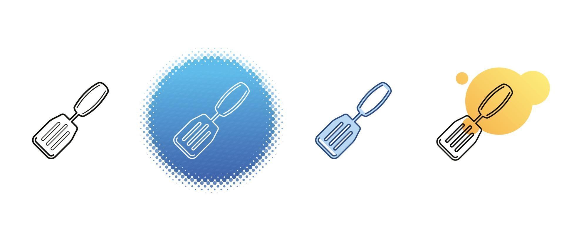 This is a set of contour and color icons of a kitchen spatula vector