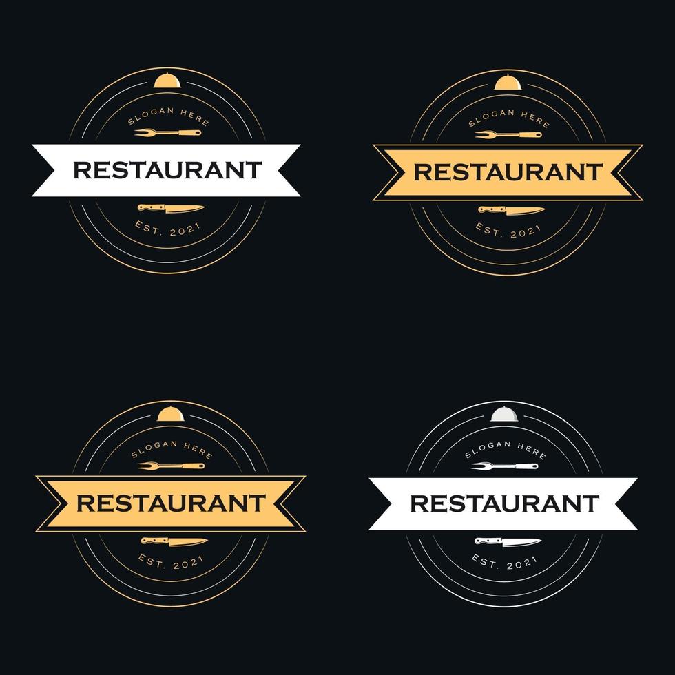 Collection of circular restaurant logos in gold and white color vector