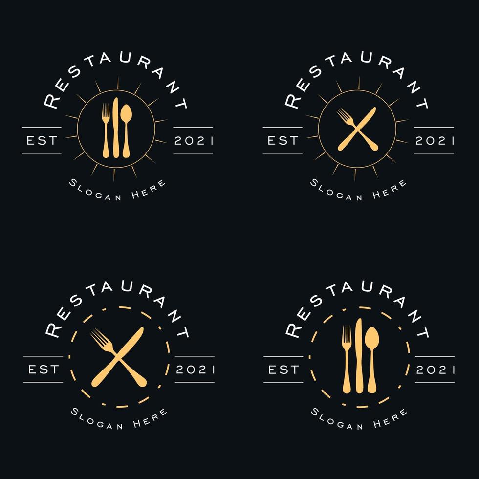 colección de logotipos de restaurantes con diseños de cuchillo, cuchara y tenedor vector