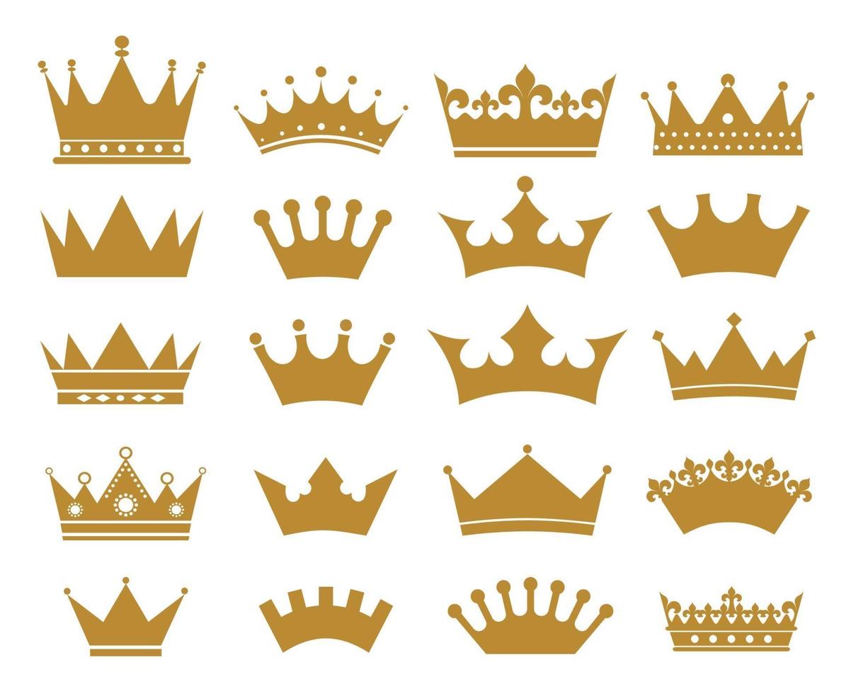 Collection of golden silhouettes of crowns vector