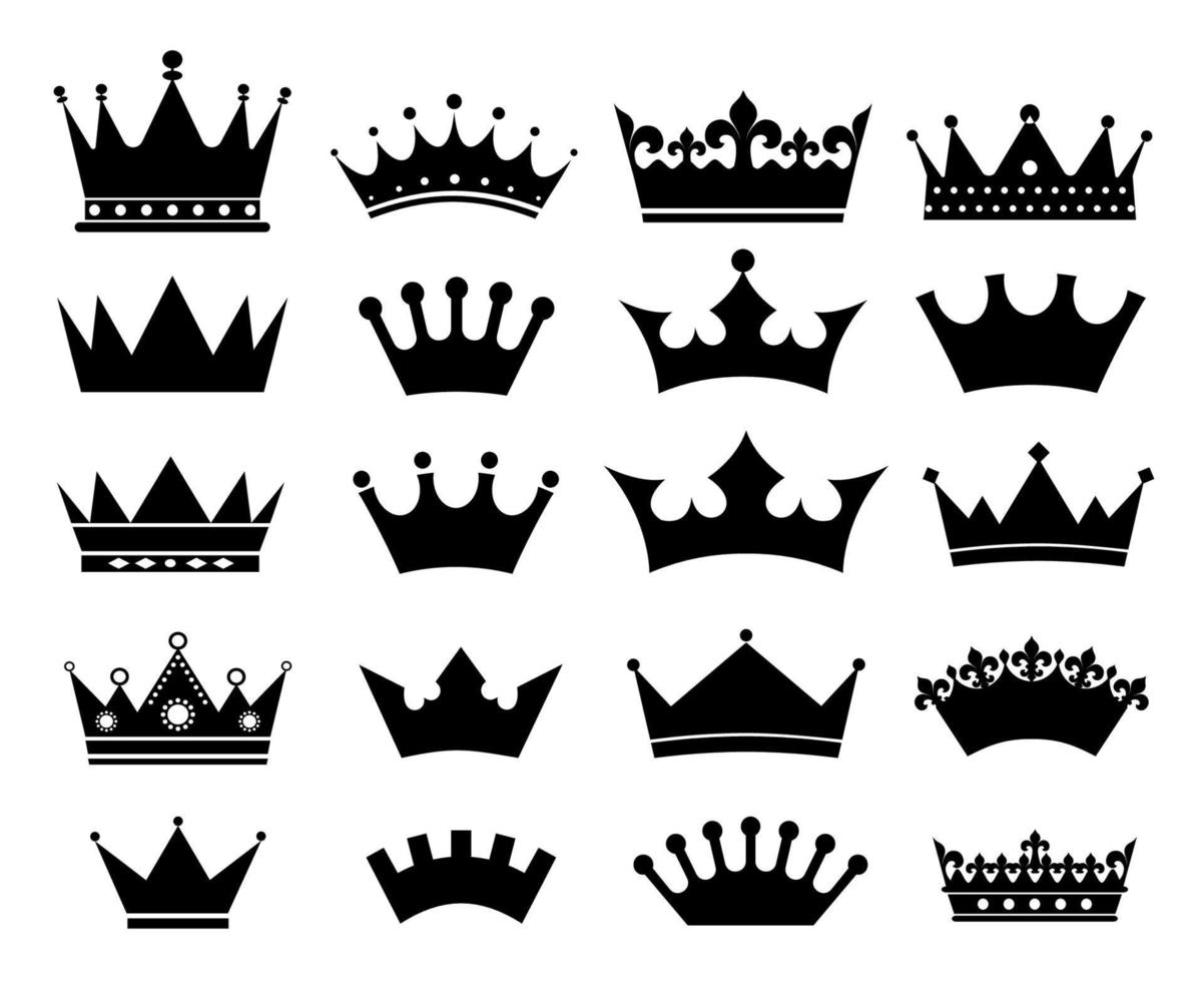 Collection of black silhouettes of crowns vector