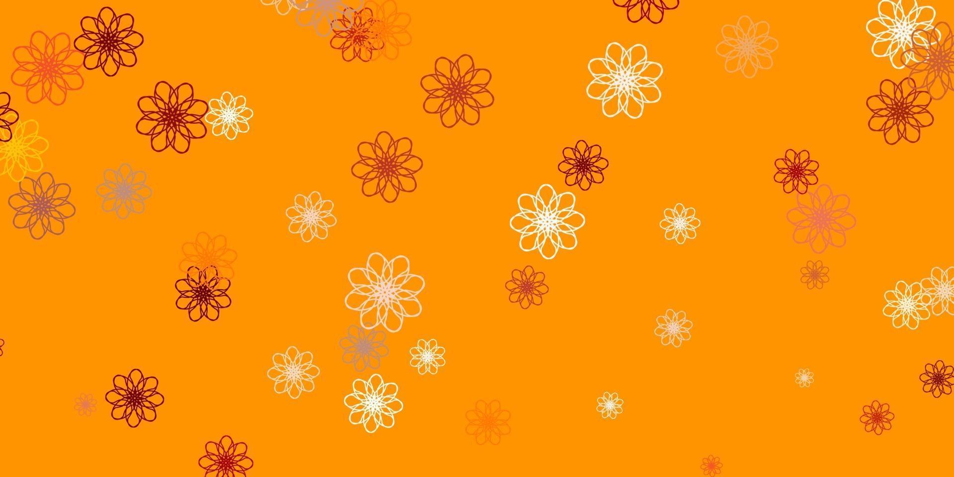 Textura de doodle de vector naranja claro con flores.